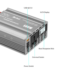 Inversor de onda sinusoidal pura de 500W Entrada de CC de 12V y salida de CA de 220V con pantalla LCD + puerto de salida USB QC3.0 - Product Image 1