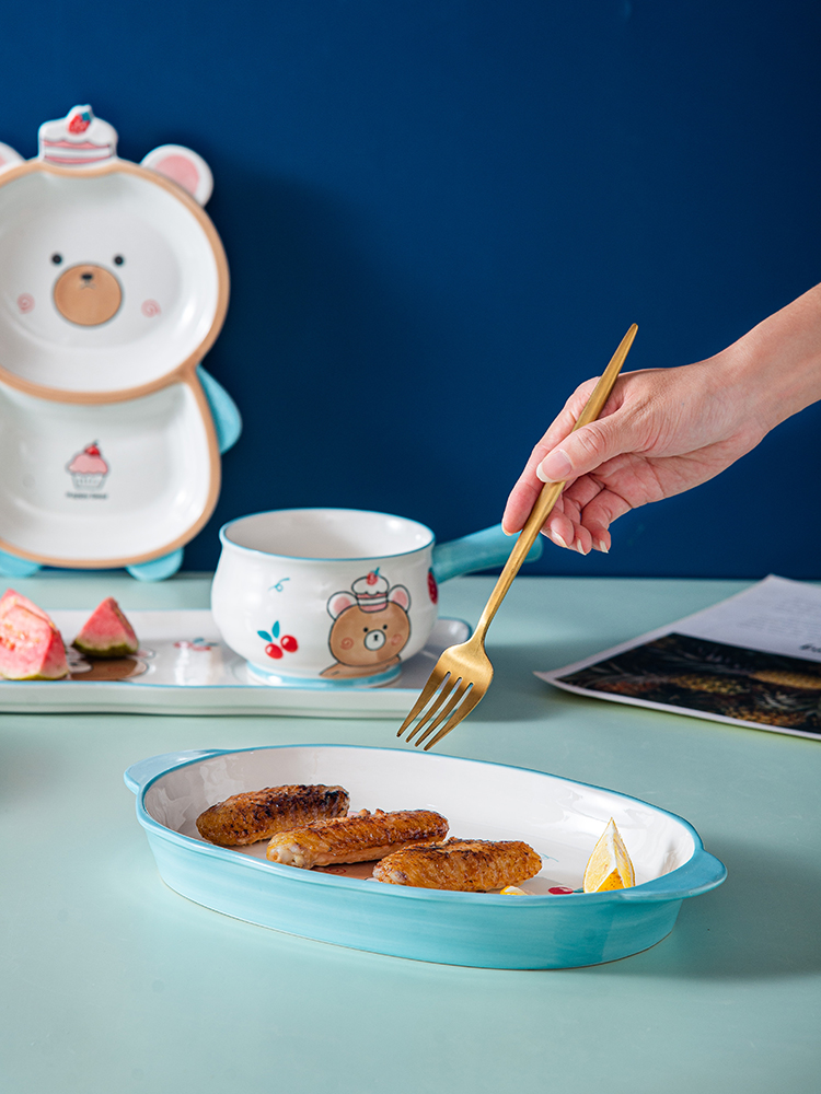 Hot sale little bear decal promotion ceramic porcelain China gift bake dish bakeware bowl plate soup bowl set dinnerware sets
