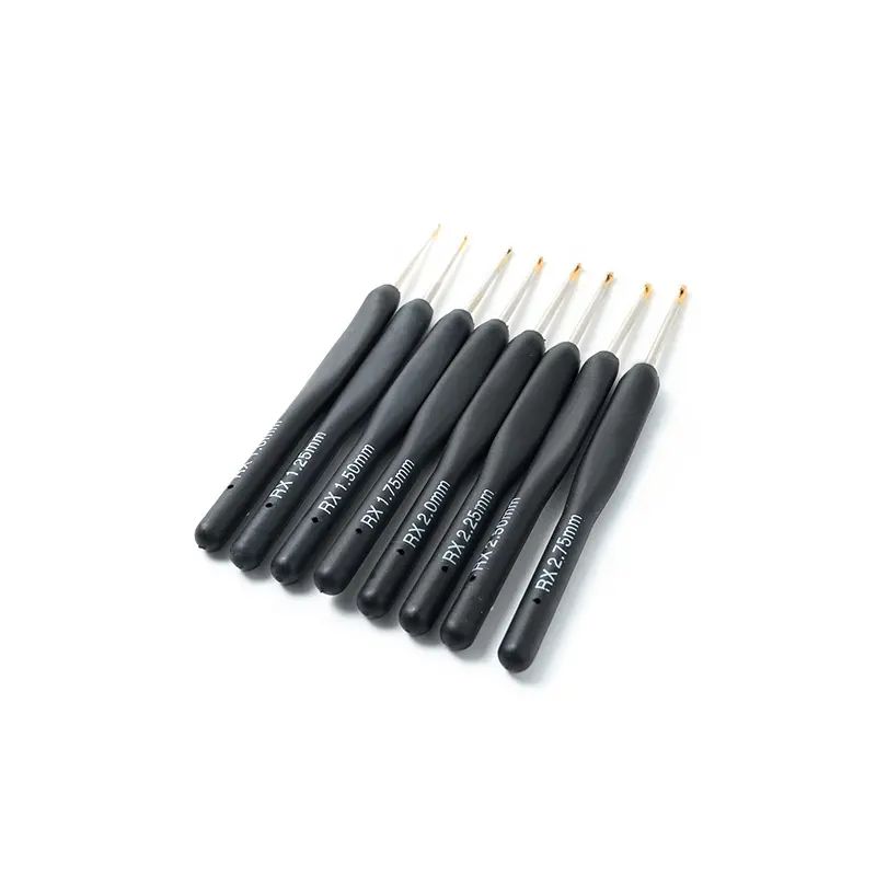 8pcs naaien tool black plastic handvat breien naald set zwart haaknaald met gouden hoofd