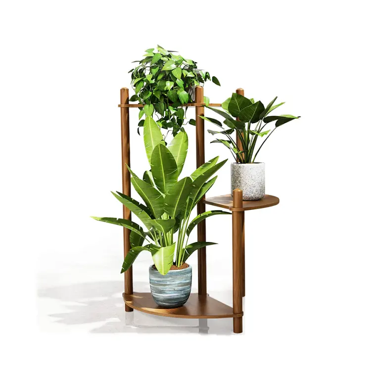 Soporte de 3 niveles para plantas, decoración interior y exterior para el hogar, soporte de madera para flores, gran oferta