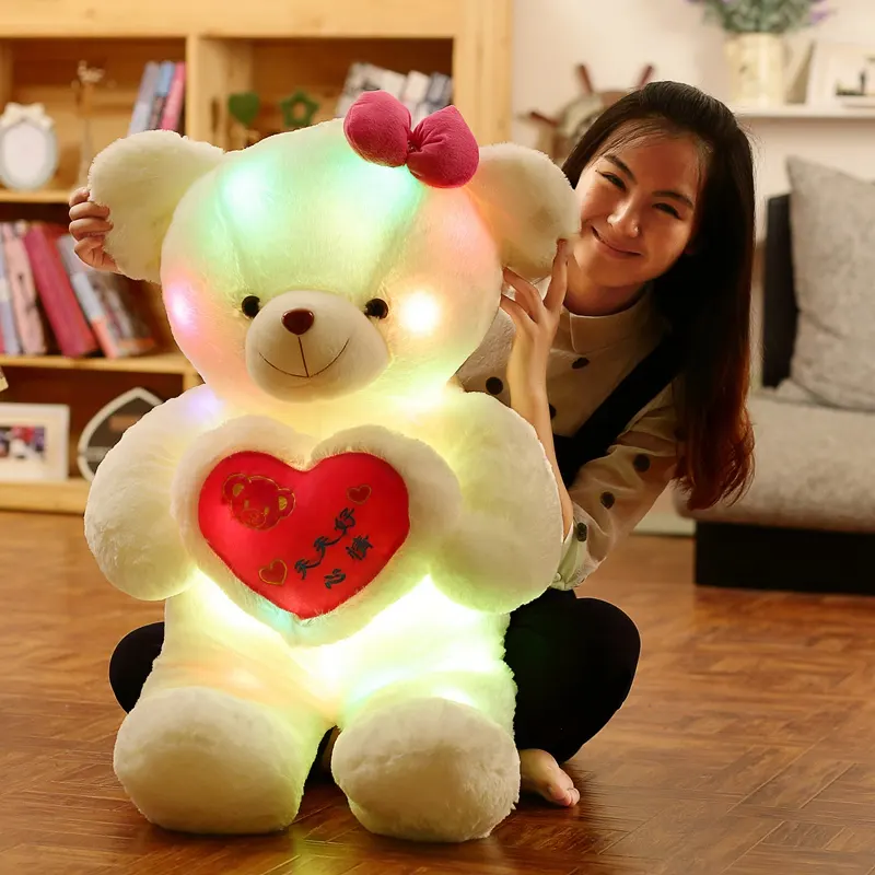 Belle Led éclairage ours en peluche animaux en peluche jouet coloré ours lumineux cadeau de noël avec musique personnalisée pour les enfants