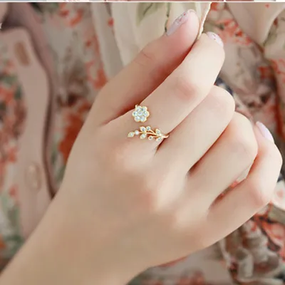 Mode Panas Cincin Dapat Disesuaikan Warna Emas Perak Disepuh Harapan Bunga Daun dan Cabang Cincin Jari untuk Wanita Perhiasan Pernikahan