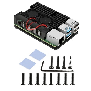 eParthub Raspberry Pi 3B 4B Metallhülle Raspberry Pi 3B 4B + Aluminiumlegierungsbox 4B montiert Doppelventilator Kühlung Heizkörbchen Hülle - Product Image 1
