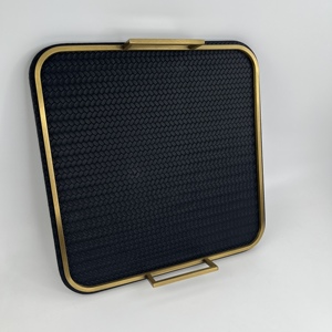 Hiện đại màu đen trang trí Bàn cà phê với thép không gỉ 201 PU da MDF Máy tính để bàn bằng gỗ lưu trữ khay - Product Image 4