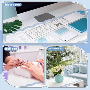 Makeup <strong>Mat</strong> for Vanity Scalloped Makeup <strong>Mat</strong> <strong>White</strong> Dual-sided Dressing Table Pad Waterproof Mouse Pads for Dressing Desk - Product Image 6