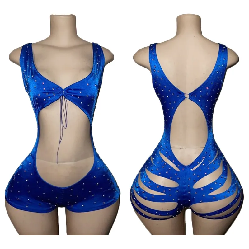 Maxsun seksi Rhinestone gece kulübü Bodysuit egzotik performans striptizci kıyafetler giyim kızların dans giysileri