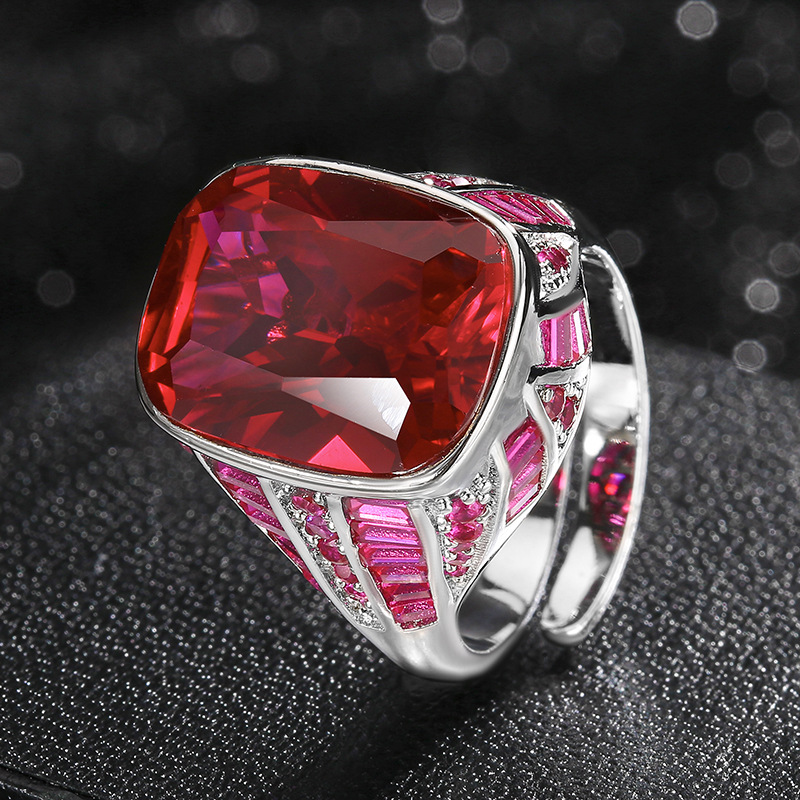 Bague en corindon rouge, taille ajustable