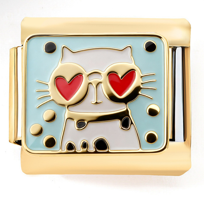 Chat à lunettes rouge doré