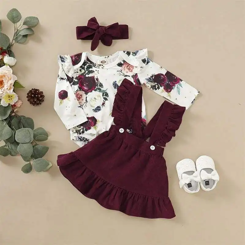 Wholesale Velvet Velour Cotton Toddler Girls Clothing Sets Ruffled Sleeves Fashionable Baby Dresses for Newborn Girls