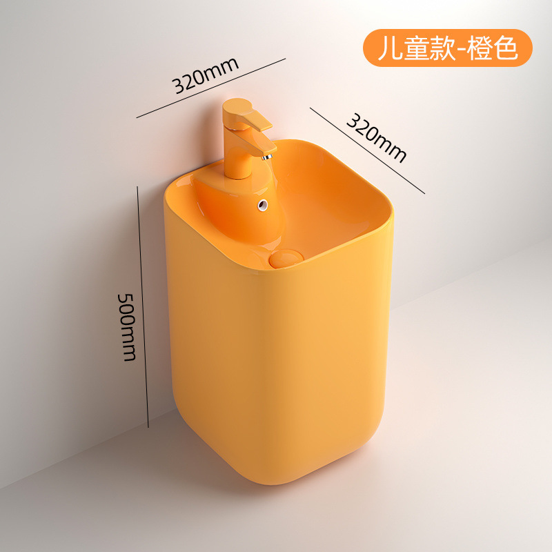 Lavabo pilar naranja, grifo cabeza de elefante, accesorios