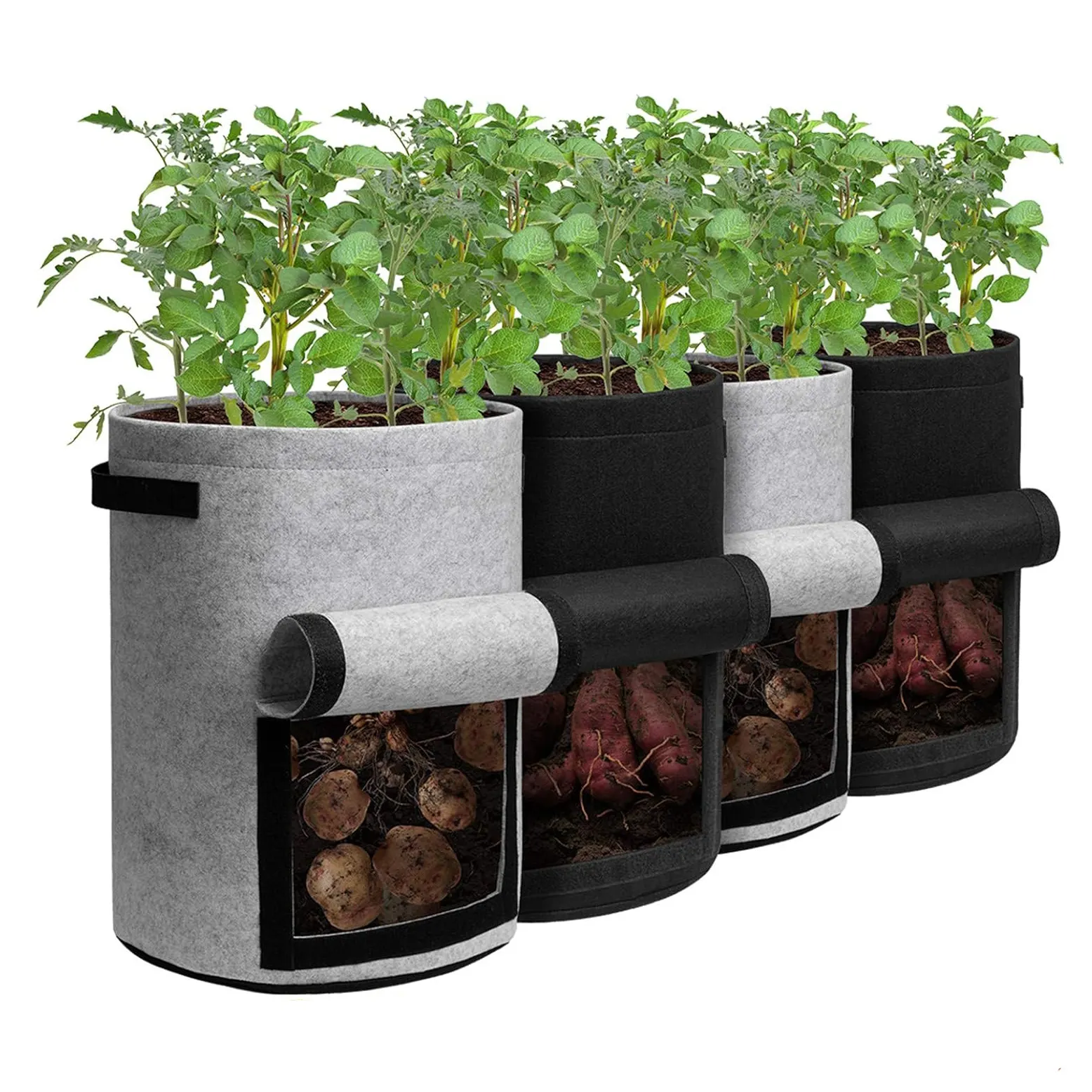 Patates domates ve sebze için kolları ve hasat penceresi ile Flap 10 galon ekici Pot ile patates büyümek çanta