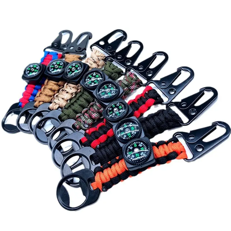 Custom 2024 Outdoor Multifunctional Paracord Woven Lanyard Chain Eagle Mouth Bottle Opener Buckle Parachute Rope With Compass