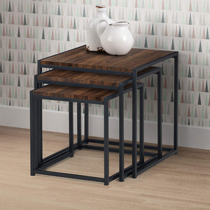 Mesa cuadrada de madera apilable para sala de estar moderna, en forma de mesa auxiliar C, juego de mesa de centro anidada 3 en 1 con marco de metal - Product Image 3