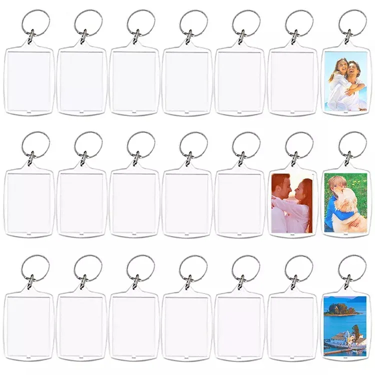 Hersteller OEM Rohlinge Acryl Schlüssel bund Lieferant Kunststoff Blank Key Foto rahmen Günstige Custom Logo Acryl Schlüssel bund
