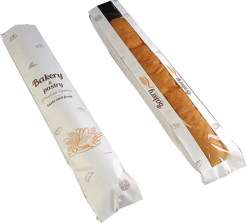 grease proof Kraft baguette bread packaging paper bag with window