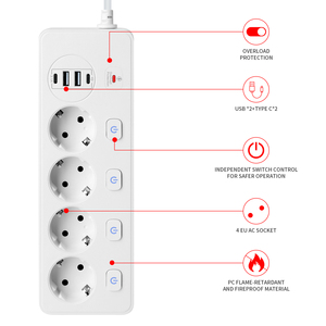 带单开关的欧盟电源插座20W USB充电器桌面扩展电源板 - Product Image 4