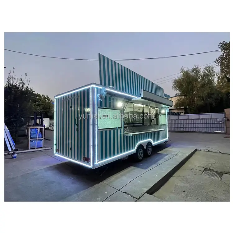 モバイルキッチンホットドッグバーベキューフードトレーラーカート完全装備の米国標準コーヒーアイスクリームピザオーブンファーストフードバントラック
