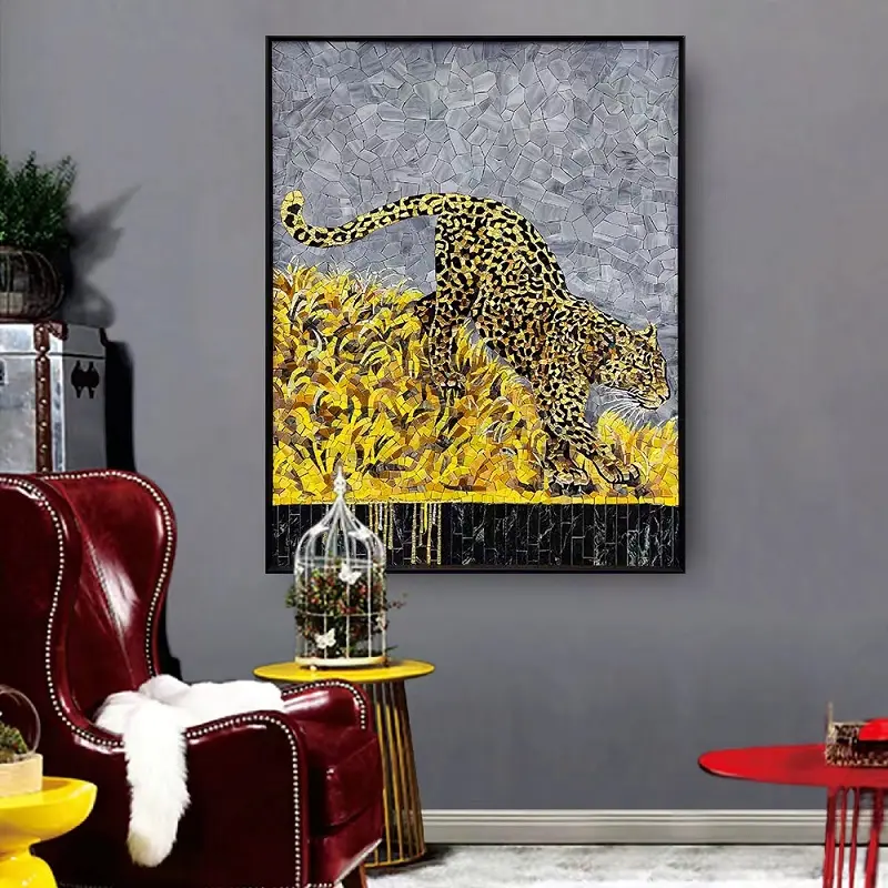 Wanda, витражная мозаика, настенное стекло ручной работы, золотой леопард, настенная панель для дома, гостиницы, комнаты, лобби Декор