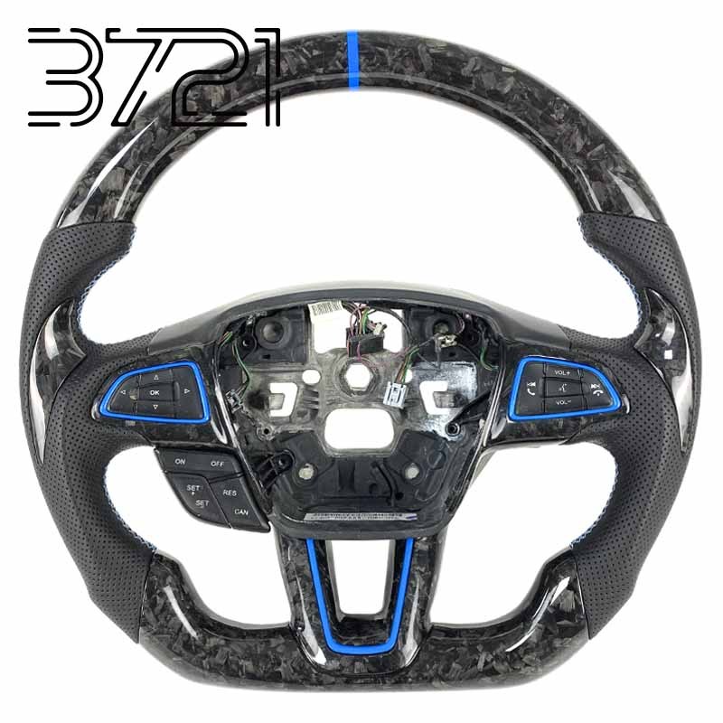 Black Forged Carbon Fiber+Perforated Leather - Blue Style