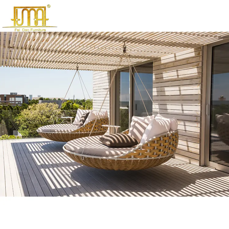 Hotel Outdoor Rattan Hängenden Bett Terrasse Schaukel Stuhl Wicker Möbel Veranda Schaukel Bett