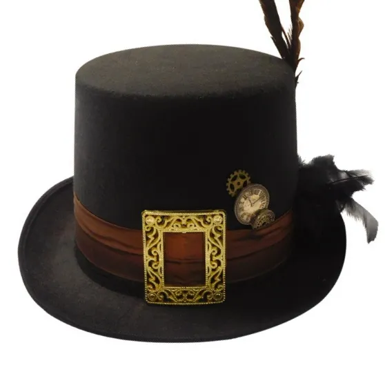 Sombrero gótico Steampunk de Halloween para hombres y mujeres, sombrero de mago con engranaje de cuerda