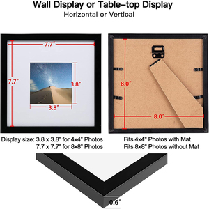 8x8 Black Square Wood Photo <strong>Frames</strong> with Plexiglass for Picture <strong>4x4</strong> with <strong>Mat</strong> or 8x8 Without <strong>Mat</strong> for Table Top and Wall Mounting - Product Image 6