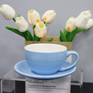Minimalist 300ml Solid Color New Bone China Tea <strong>Cup</strong> Porcelain <strong>Cup</strong> 300CC Milk Cappuccino <strong>Cup</strong> and Sacuer Set - Product Image 4
