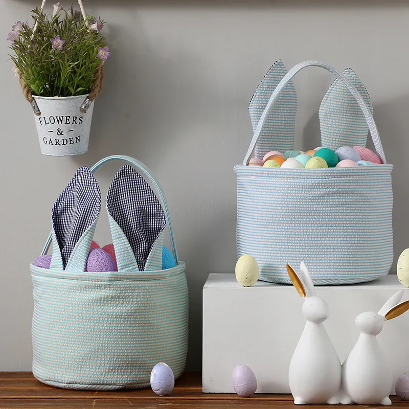 Bán Buôn Dài Tai Phục Sinh Bunny Xô Trang Trí Tote Túi Seersucker Phục Sinh Bunny Xô