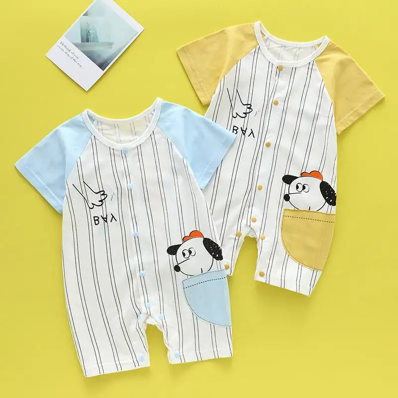Fast Delivery Summer Thin Newborn Baby Bodysuit Short Sleeve Climbing Baby Clothes Cotton Infant Baby Clothes