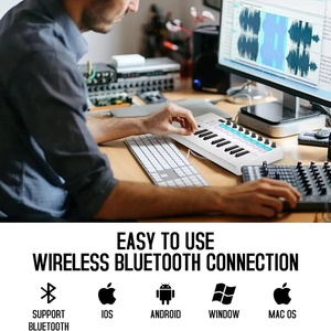 Controlador de teclado MIDI USB de 25 teclas, con 16 almohadillas de batería retroiluminadas, Bluetooth, semipesado, teclado dinámico profesional - Product Image 5