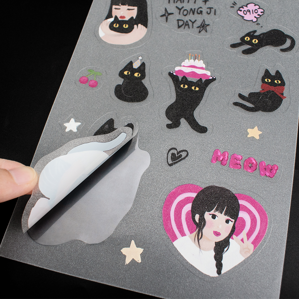 Transparent PET/BOPP sticker with glitter lamination example