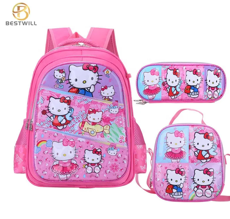 BESTWILL-Conjunto de mochilas escolares para niños, lonchera con dibujos animados