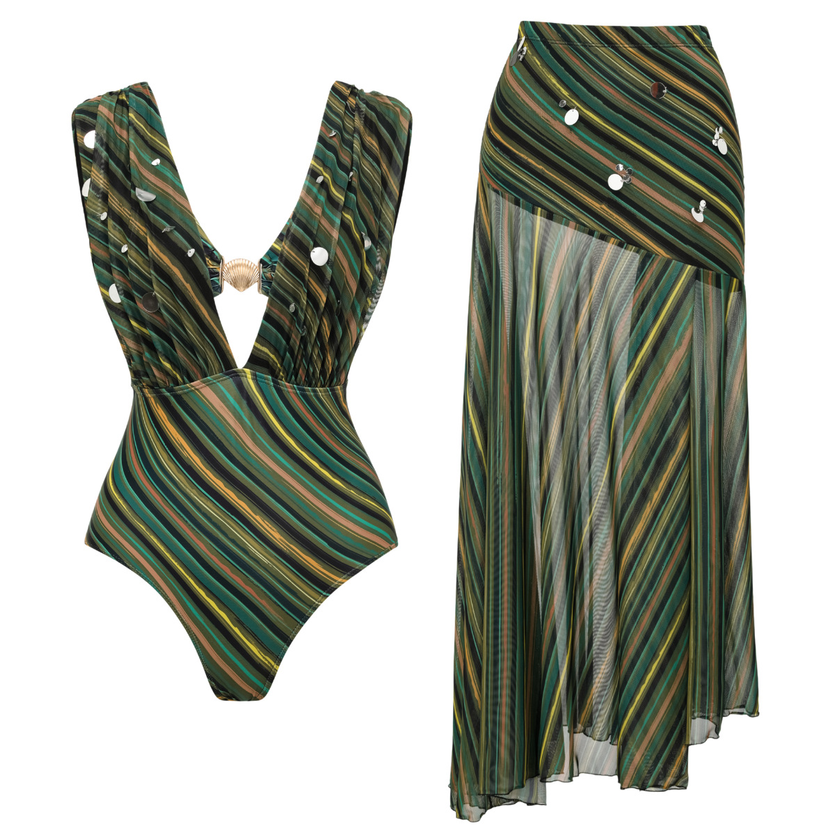 Ensemble col en V vert armée
