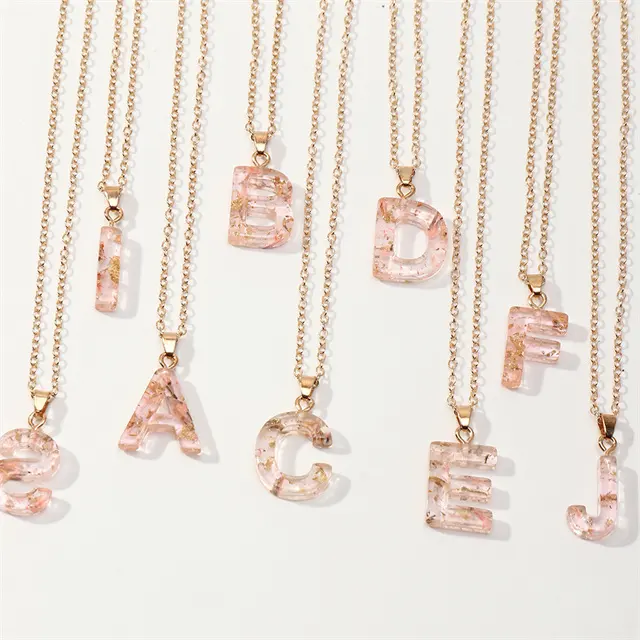 Nombre personalizado regalo transparente rosa de hoja de oro colgante 26 alfabeto inicial collar de la joyería