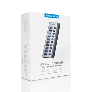Jasoz 10 puertos USB 3,0 Hub 5Gbps Data Splitter 12V4A 48W DC1.2M Expansión multipuerto Interruptor de encendido/apagado individual USB Data Hub Stock