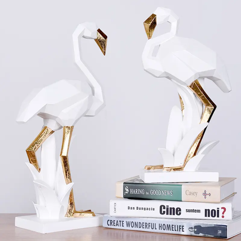 Accesorio para sala de estar Interior de lujo creatividad 3D resina flamenco geometría Animal estatua decoraciones para el hogar Hotel Oficina
