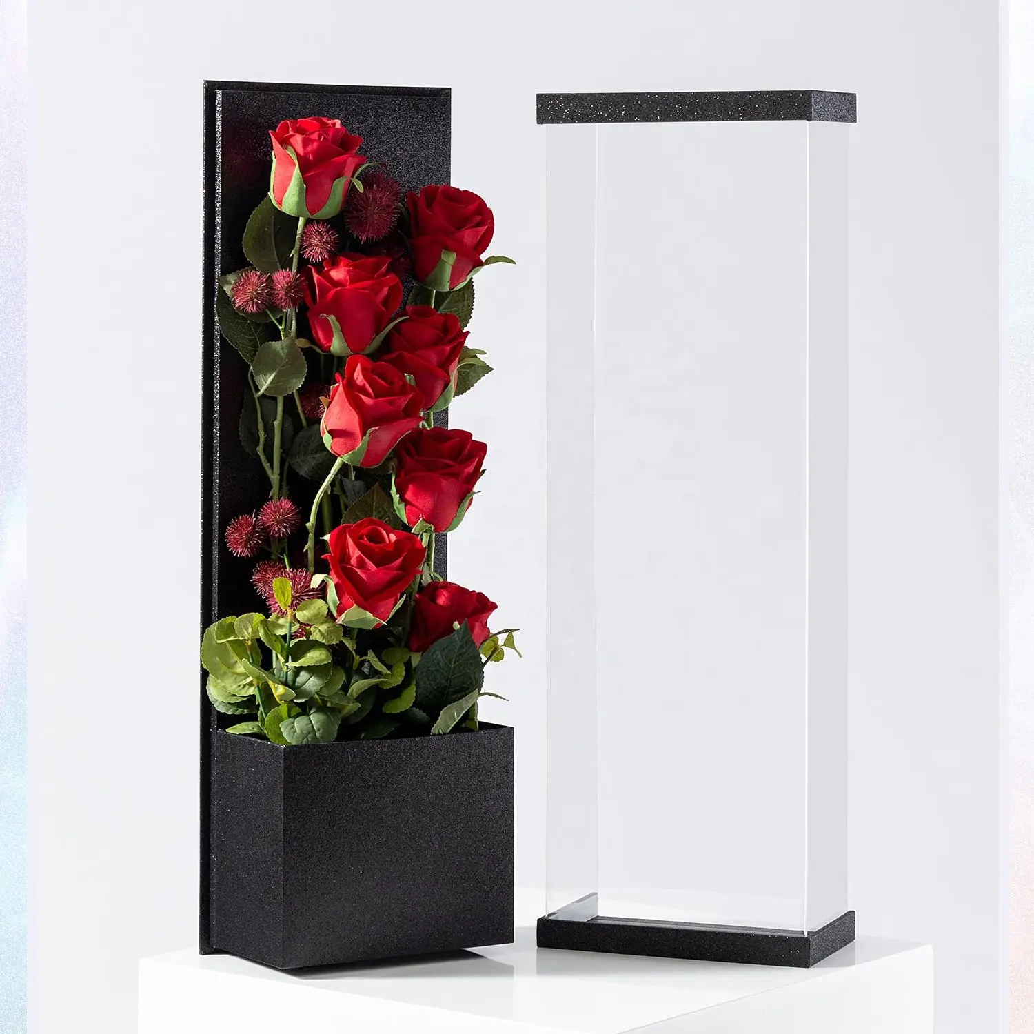 Luxe Valentijnsdag Nieuwe Transparante Acryl Hart Bloem Doos Rechthoekige Rose Verpakking Geschenkdoos