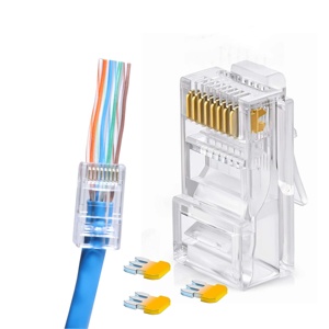 Cat 6 EZ ตัวเชื่อมต่อเครือข่ายชุบทองแบบไม่หุ้มฉนวน8ขาปลั๊กสีทอง Rj45ขั้วต่อ Rj45 Cat6 passthrough - Product Image 1
