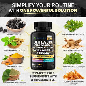 Shilajit แคปซูลหิมาลัย shilajit บริสุทธิ์พร้อม Ashwagandha โสมขมิ้นเห็ดเสริมภูมิคุ้มกันและสุขภาพ - Product Image 2