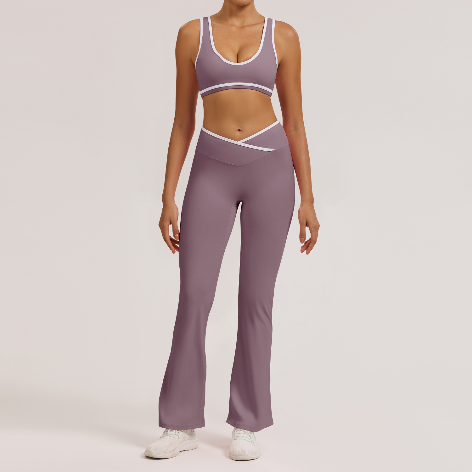 flare leggings + bra lilac