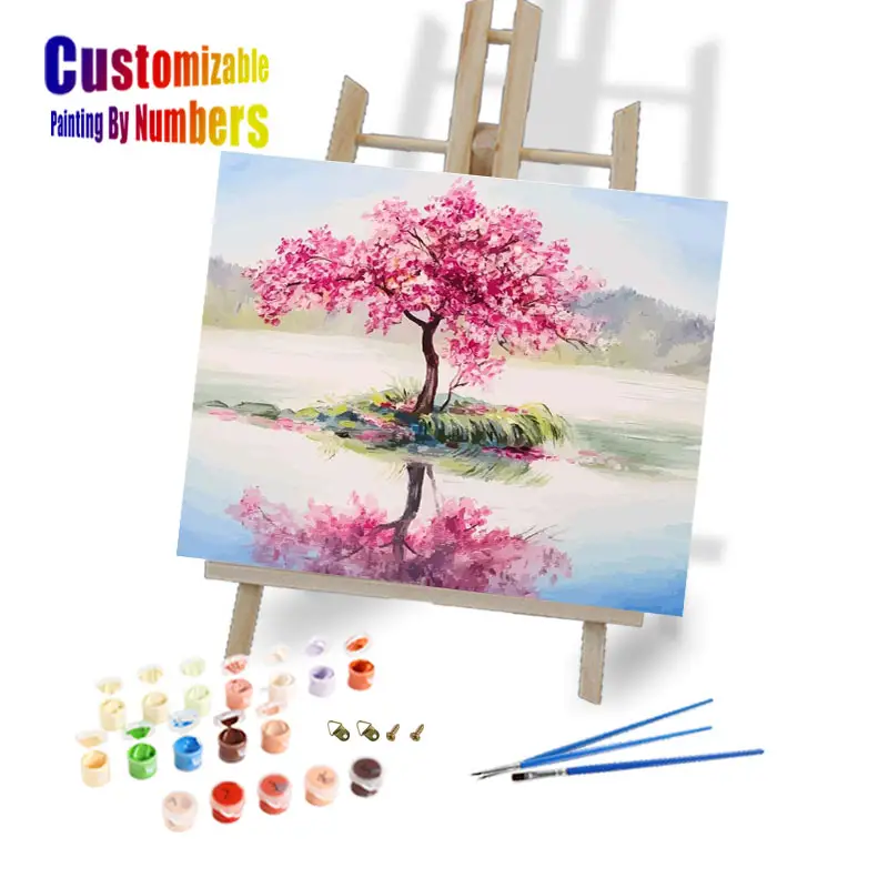 DIY pintura pintada a mano por número reflejo de árbol pintura al óleo Kits para adultos lienzo pintura creativa por números