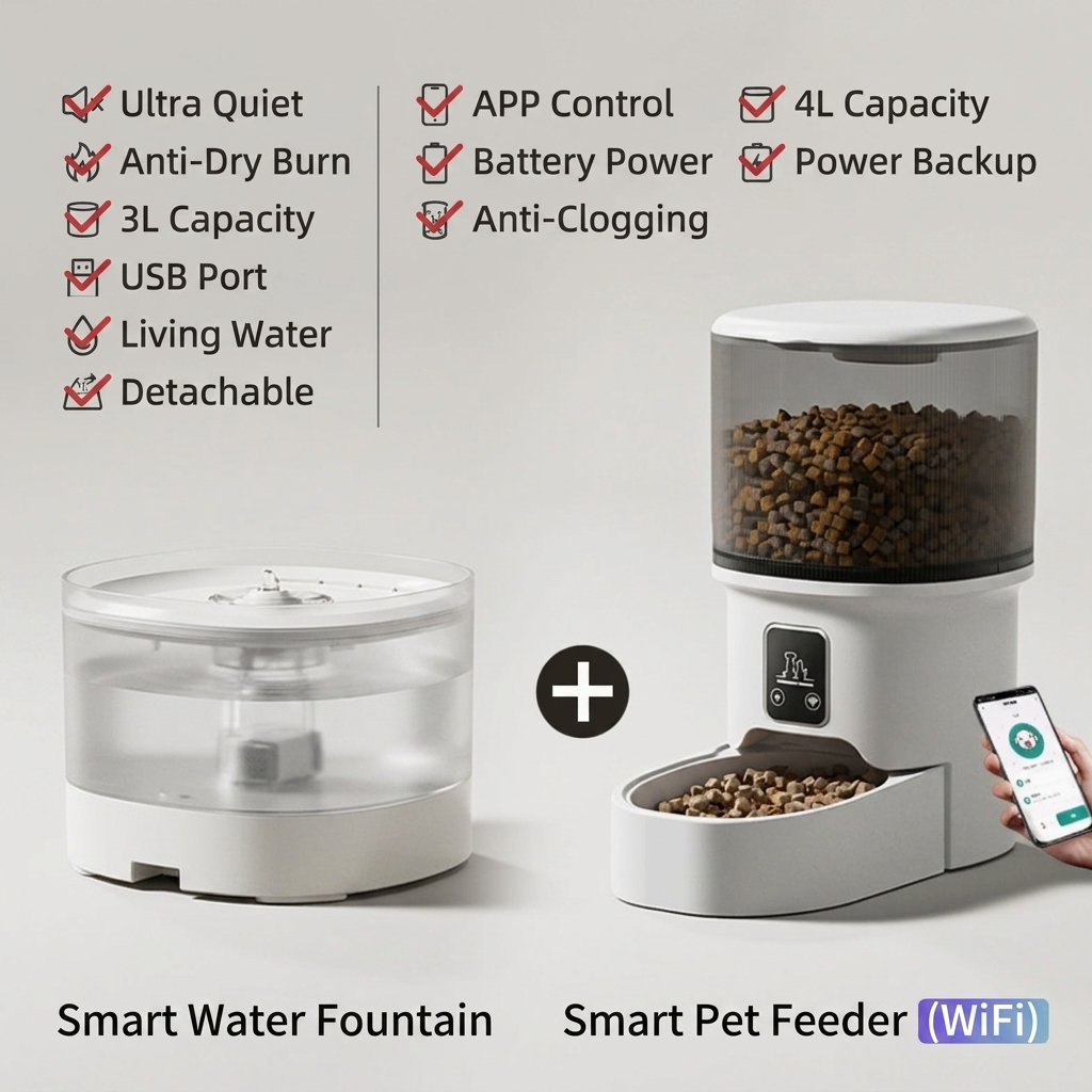 Pet Set:4L WiFi Feeder+USB Fountain-Black