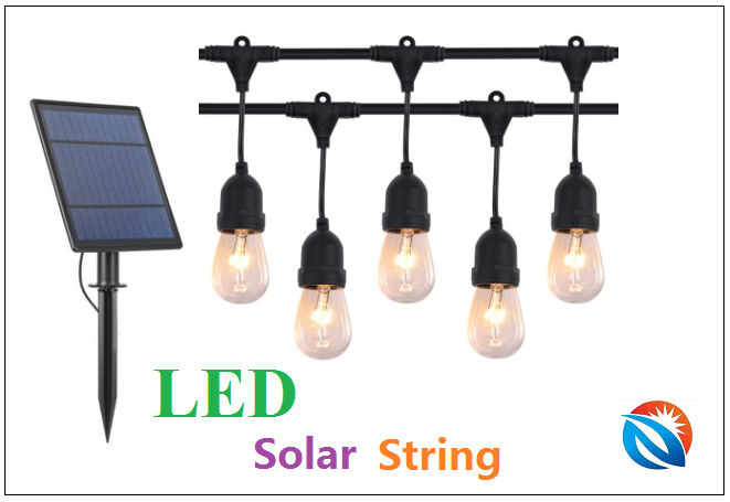 E27 integrado S14 Cadena de luz solar, 12M 20 cabezas