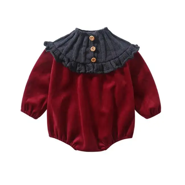 PHB 60618 cuello de punto tela de terciopelo manga larga Otoño Invierno peleles para niños pequeños artículos para bebés recién nacidos