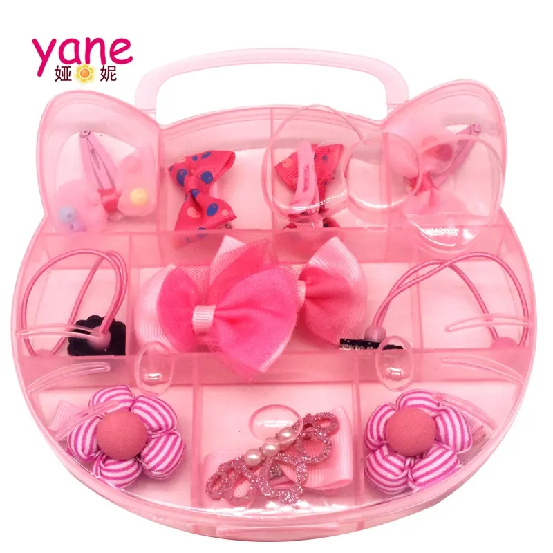 Hotsell cat gift box hair clip stocks hair accessories set with plastic box hair accessories for baby girls