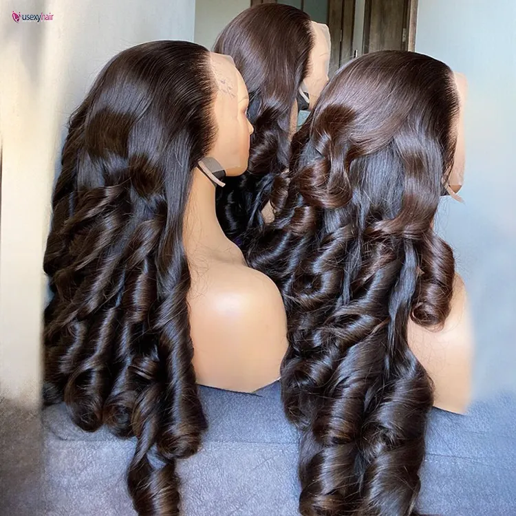 Bouncy Spring Curly Raw Hair Vietnamese 13*4 Lace HD Glueless Peluca Doble dibujado Virgen Brasileño Pelucas de cabello humano para mujeres negras