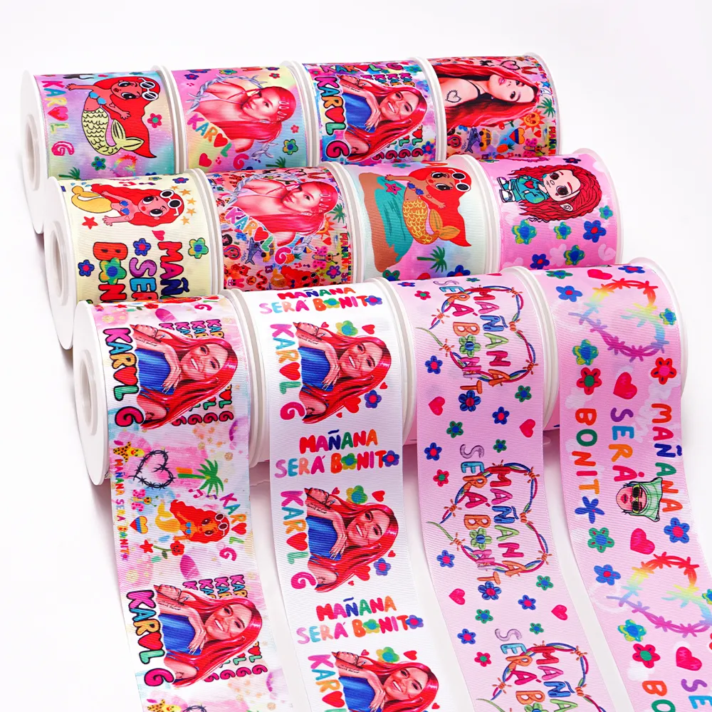 Grosgrain Ribbon Printed Cartoon Girl Ribbons To Make Hair Bows 75MM