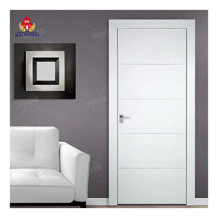 Porte battante de luxe Mdf Noyau en bois massif Portes d'intérieur modernes et blanches