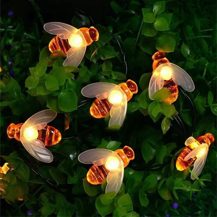 Solar Honey Bee Fairy String Lights Outdoor Waterdicht Voor Tuin Xmas Decoraties Warm Wit