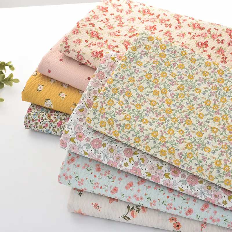 Seersucker-tela de algodón 100 para mujer, material de vestido para niños, tela de algodón floral, tejido para niños, ropa